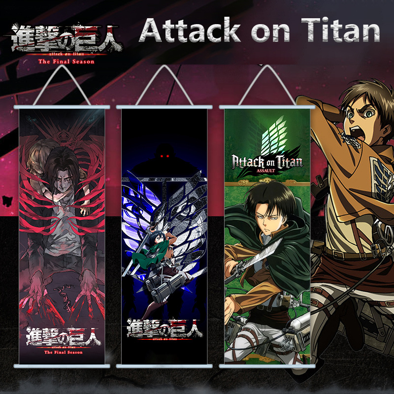 Attack on Titan Scroll Canvas Wall Hanging Painting Home Decor Anime Poster Wall Art Room Decoration - Attack On Titan Plush